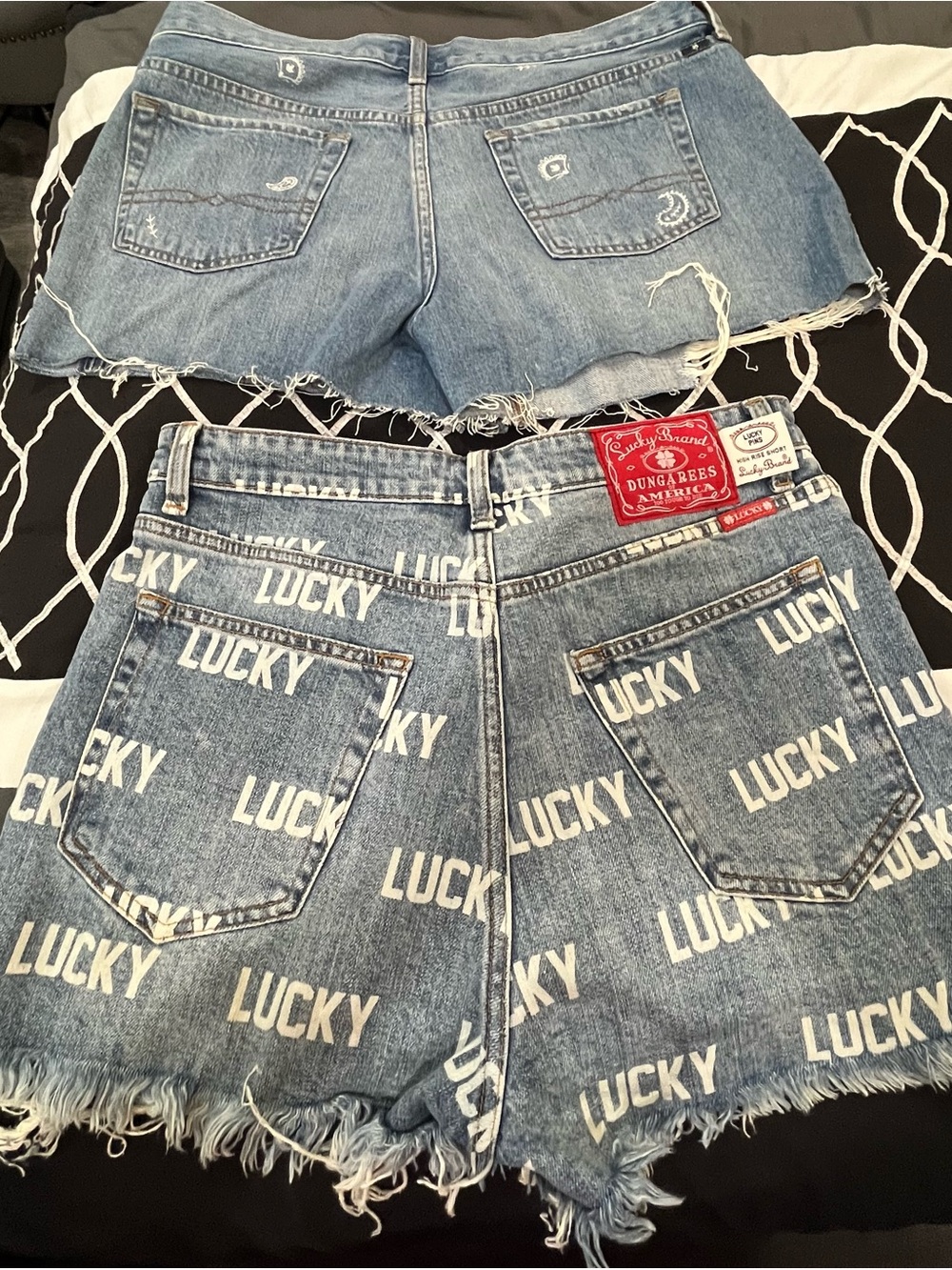 Bundle of 2 blue jeans Lucky Brand Light Blue Logo All-Over Denim Cutoff Shorts